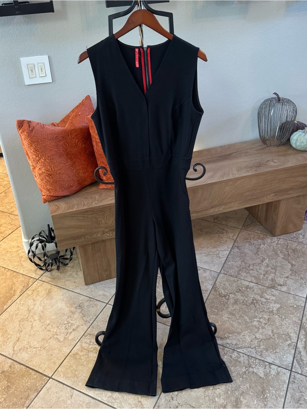 SPANX Black Sleeveless V-Neck Jumpsuit with Wide Legs-Never Worn